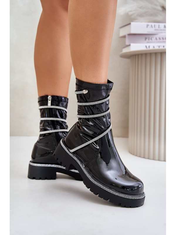 Lacquered Ankle Boots With Decoration Black Kikizelle