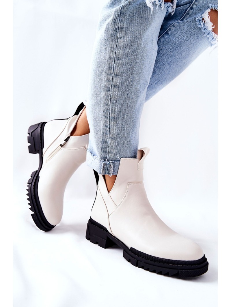 Booties With Cut-Out Detail Zip-up Boots White Corano