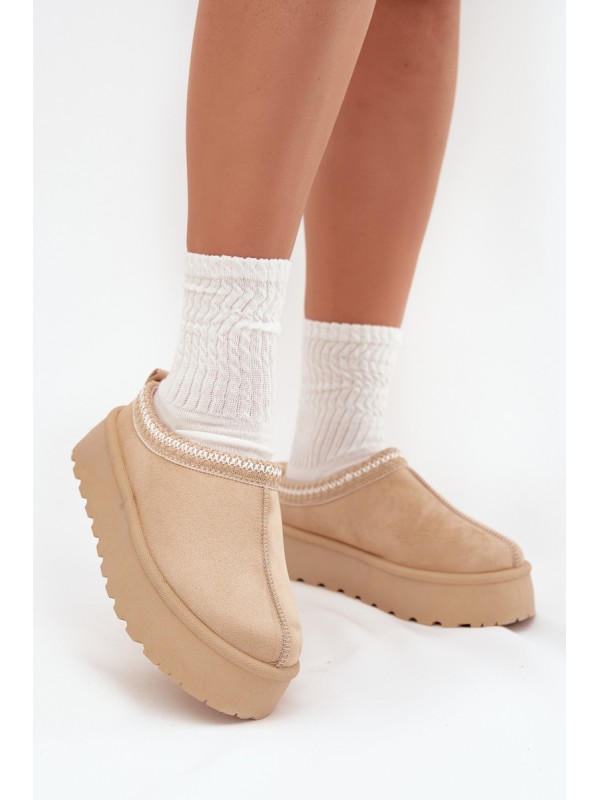 Low Women Snow Boots With Embroidery On Platform Light Beige Narirya 2
