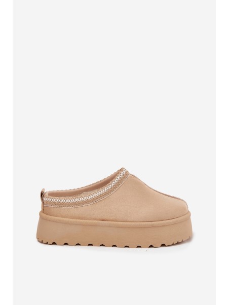 Low Women Snow Boots With Embroidery On Platform Light Beige Narirya