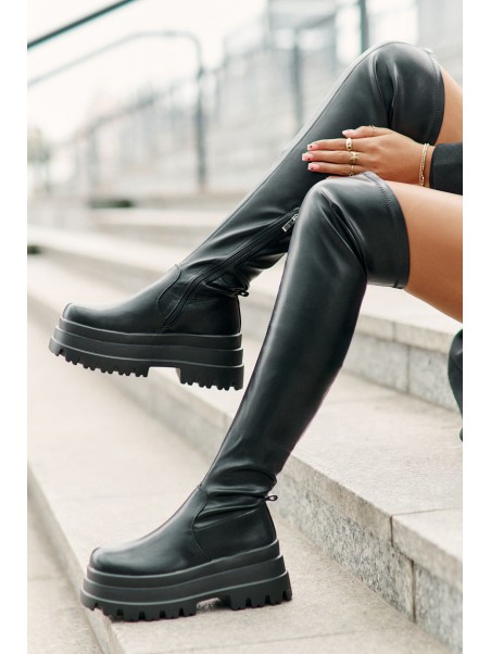 Knee High Boots On A Massive Platform Black Zinera