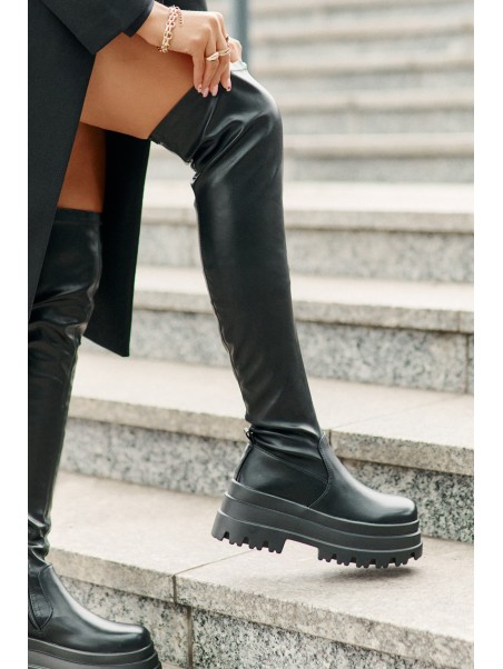 Knee High Boots On A Massive Platform Black Zinera