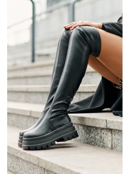 Knee High Boots On A Massive Platform Black Zinera