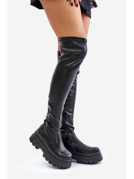 Knee High Boots On A Massive Platform Black Zinera