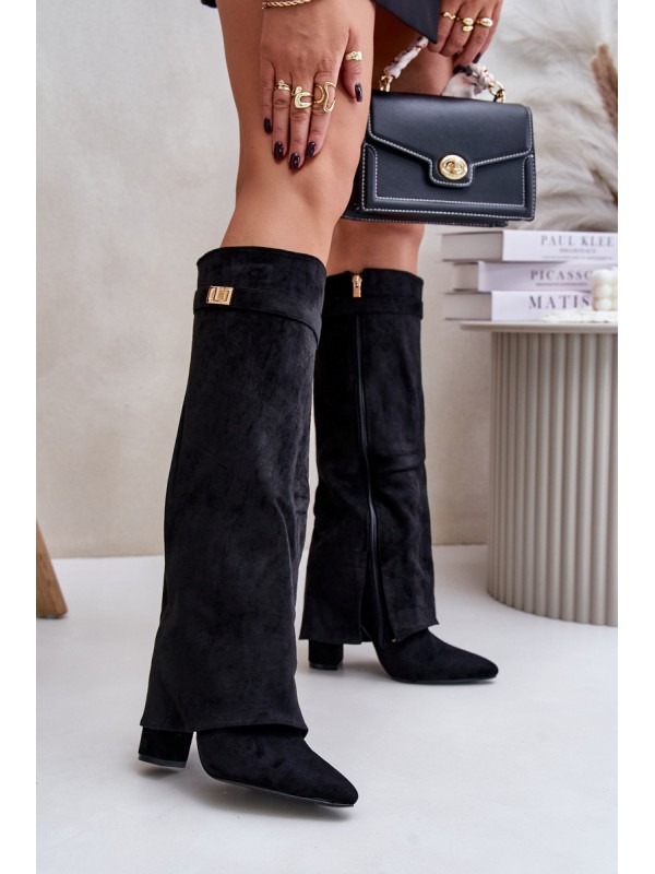 Heeled Boots With Rolled Shaft Insulated Black Urelli