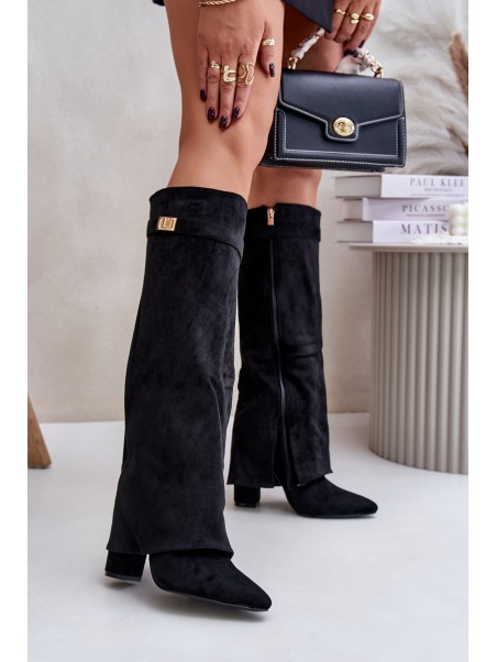 Heeled Boots With Rolled Shaft Insulated Black Urelli