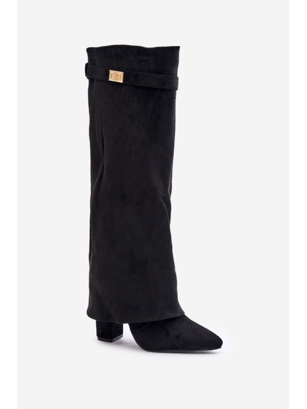 Heeled Boots With Rolled Shaft Insulated Black Urelli