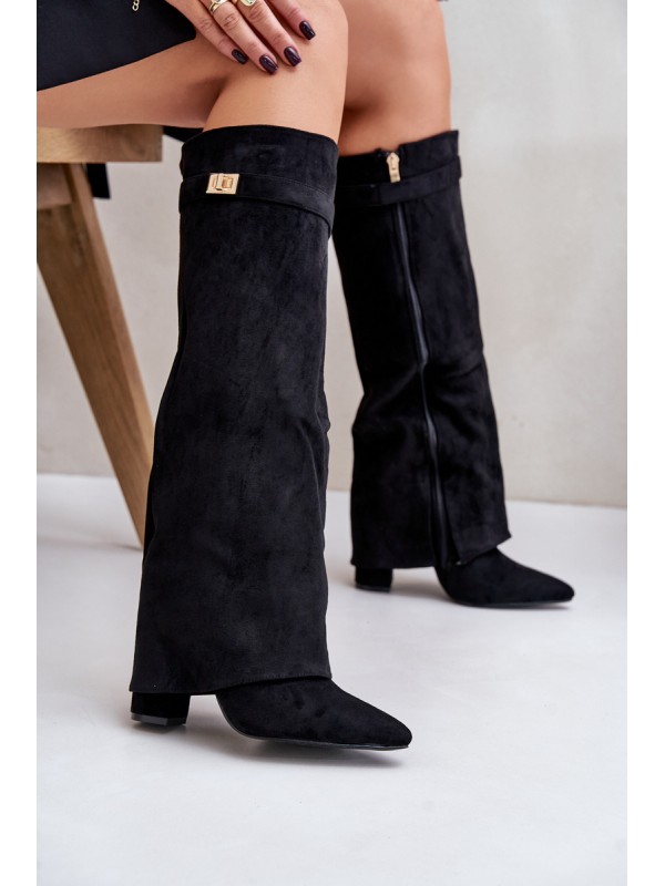 Heeled Boots With Rolled Shaft Insulated Black Urelli