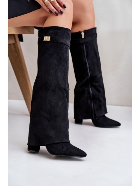 Heeled Boots With Rolled Shaft Insulated Black Urelli