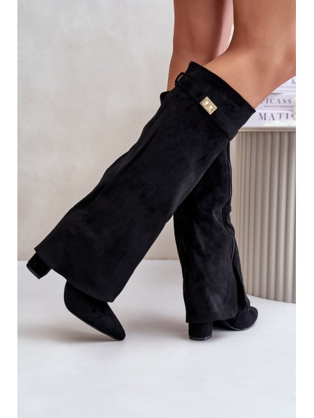 Heeled Boots With Rolled Shaft Insulated Black Urelli