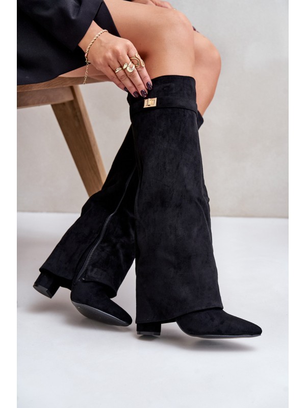 Heeled Boots With Rolled Shaft Insulated Black Urelli