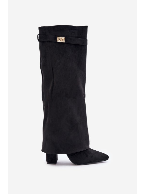 Heeled Boots With Rolled Shaft Insulated Black Urelli