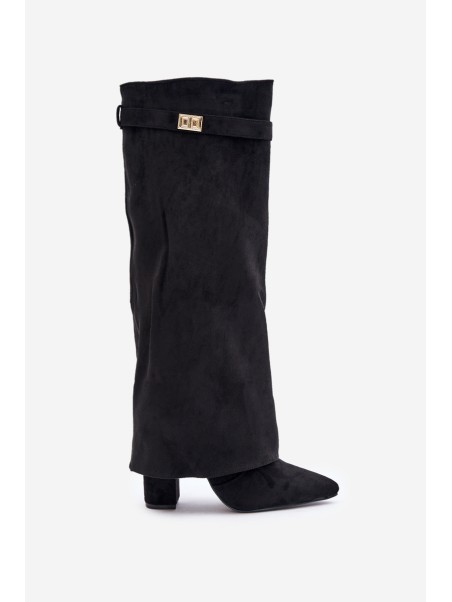 Heeled Boots With Rolled Shaft Insulated Black Urelli