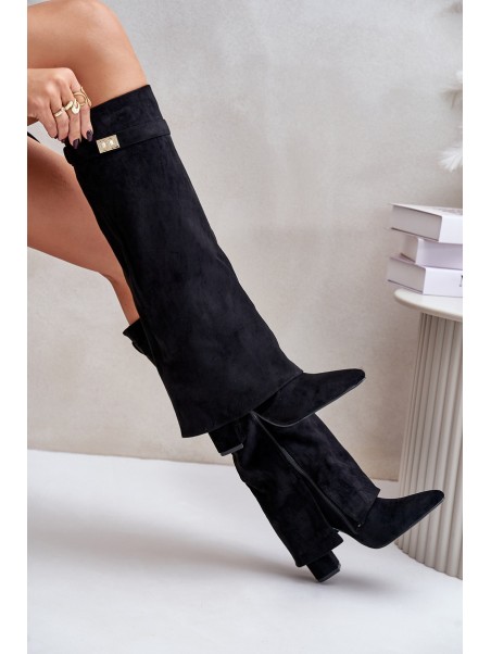 Heeled Boots With Rolled Shaft Insulated Black Urelli