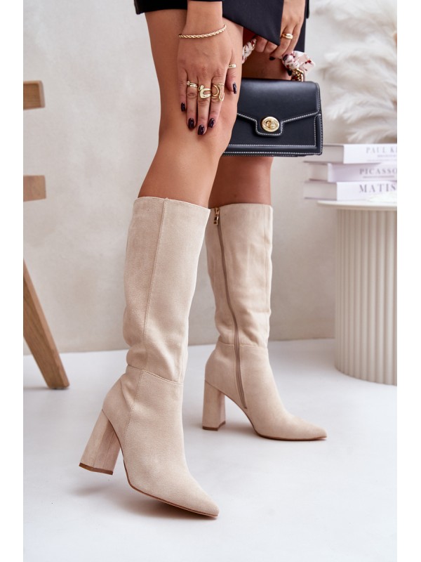 Knee High Heeled Boots Light Beige Lannetea 2