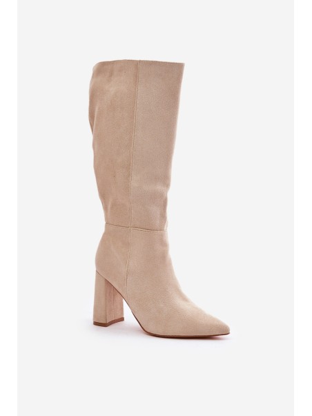 Knee High Heeled Boots Light Beige Lannetea