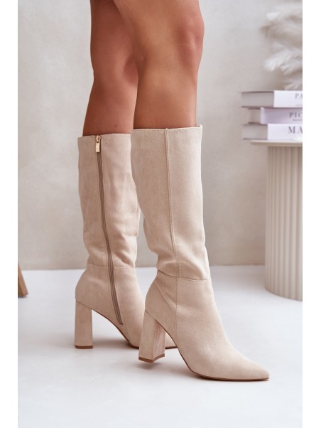 Knee High Heeled Boots Light Beige Lannetea