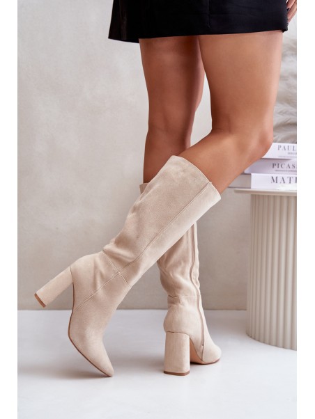 Knee High Heeled Boots Light Beige Lannetea