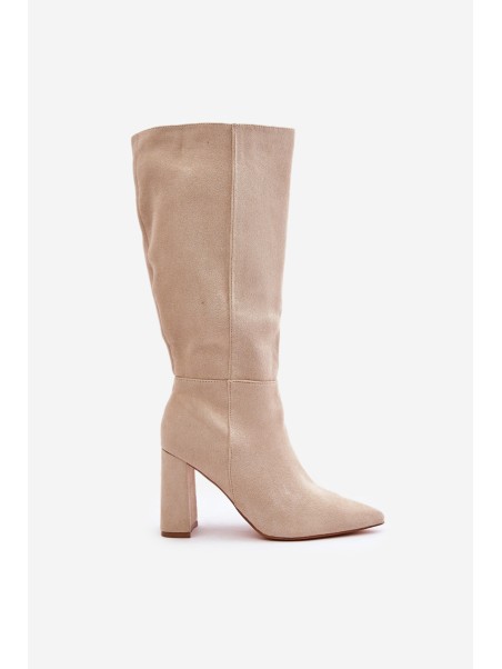 Knee High Heeled Boots Light Beige Lannetea