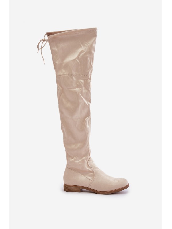 Knee High Flat Heel Boots Made Of Eco Suede Beige Linnithia