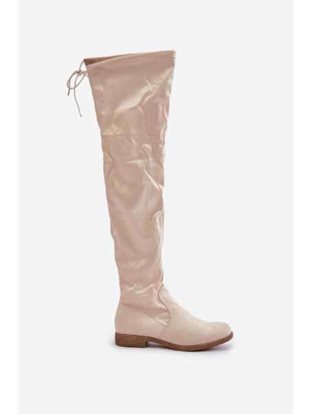 Knee High Flat Heel Boots Made Of Eco Suede Beige Linnithia