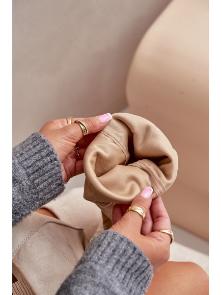 Knee High Flat Heel Boots Made Of Eco Suede Beige Linnithia