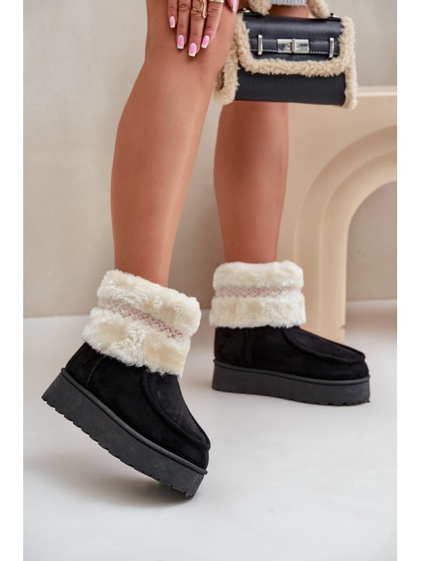 Women's Snow Boots On Platform With Fur And Pattern Black Deepanti