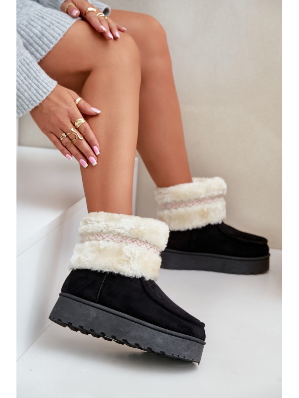Women's Snow Boots On Platform With Fur And Pattern Black Deepanti