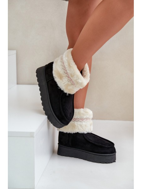 Women's Snow Boots On Platform With Fur And Pattern Black Deepanti