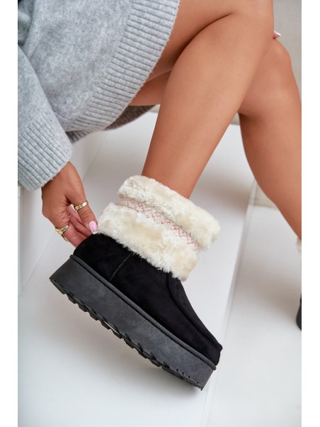 Women's Snow Boots On Platform With Fur And Pattern Black Deepanti