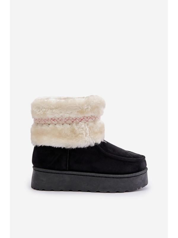 Women's Snow Boots On Platform With Fur And Pattern Black Deepanti