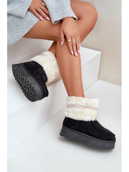 Women's Snow Boots On Platform With Fur And Pattern Black Deepanti