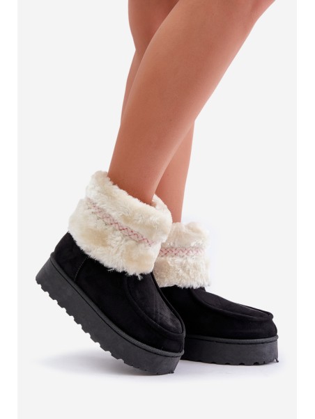 Women's Snow Boots On Platform With Fur And Pattern Black Deepanti