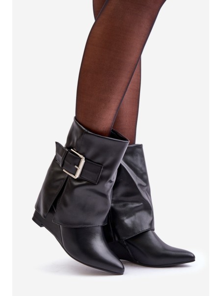 Wedge Ankle Boots With Folded Shaft And Buckle Black Vortinia