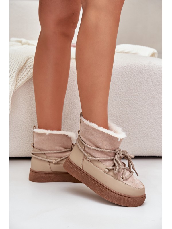 Women's Snow Boots On Platform Insulated With Fur Beige Aziara