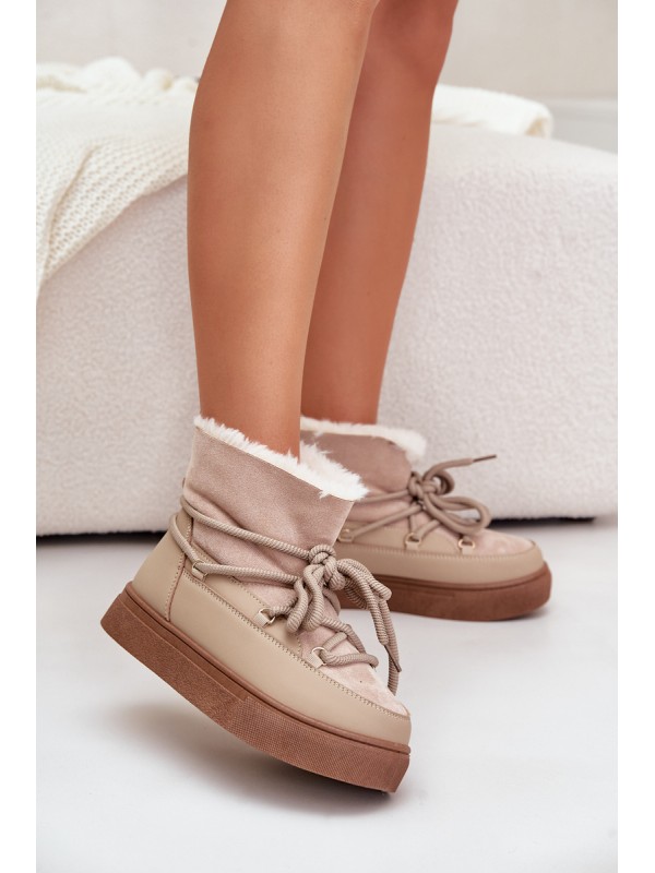 Women's Snow Boots On Platform Insulated With Fur Beige Aziara 2