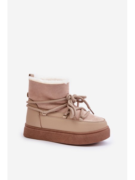 Women's Snow Boots On Platform Insulated With Fur Beige Aziara