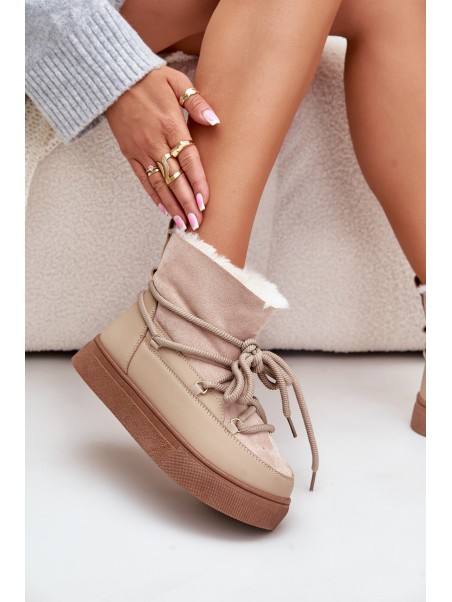 Women's Snow Boots On Platform Insulated With Fur Beige Aziara