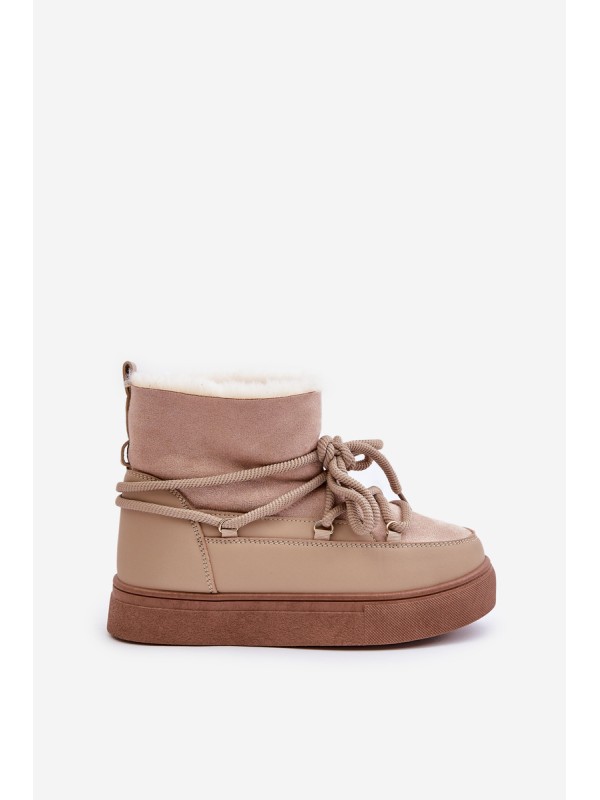 Women's Snow Boots On Platform Insulated With Fur Beige Aziara