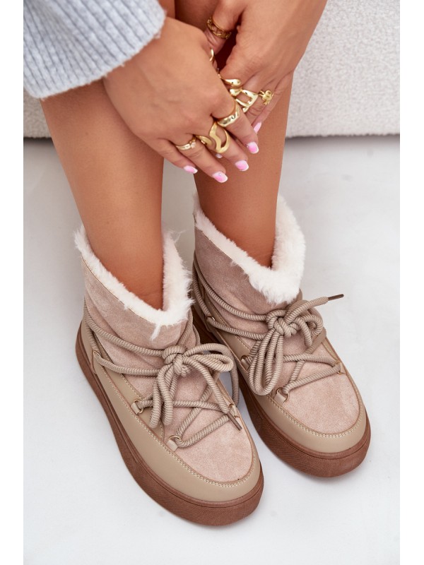 Women's Snow Boots On Platform Insulated With Fur Beige Aziara