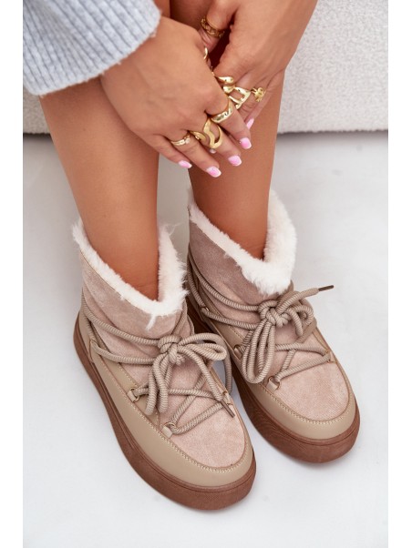 Women's Snow Boots On Platform Insulated With Fur Beige Aziara