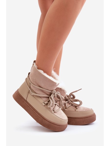 Women's Snow Boots On Platform Insulated With Fur Beige Aziara