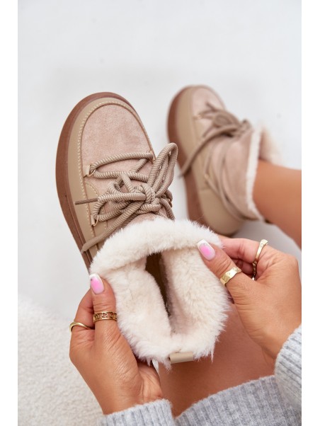 Women's Snow Boots On Platform Insulated With Fur Beige Aziara