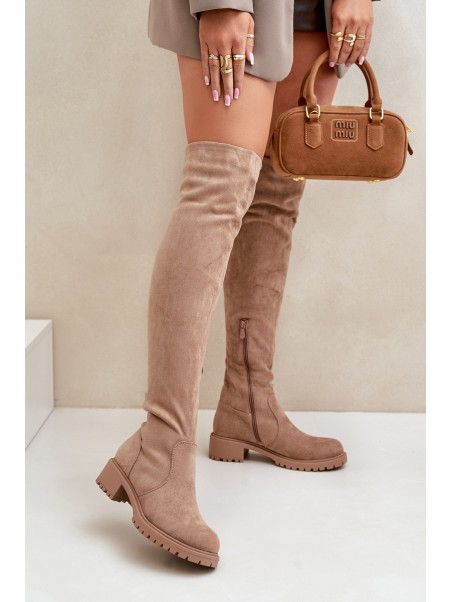 Knee High Boots Flat Heel Beige Filora