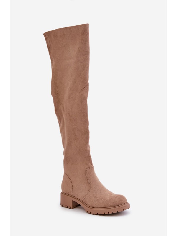 Knee High Boots Flat Heel Beige Filora
