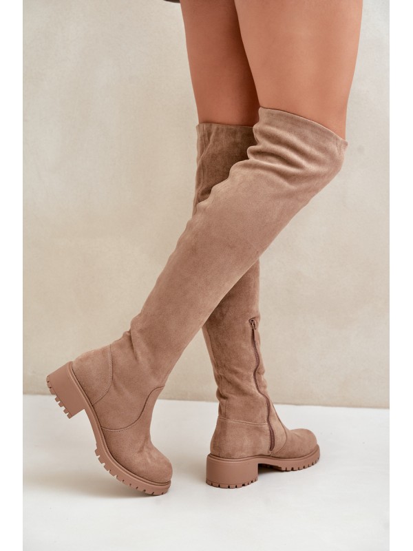 Knee High Boots Flat Heel Beige Filora