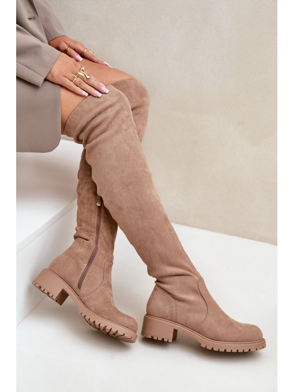 Knee High Boots Flat Heel Beige Filora