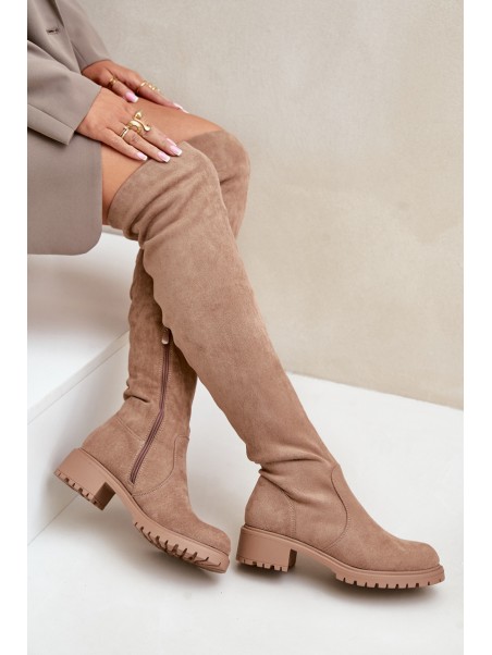 Knee High Boots Flat Heel Beige Filora
