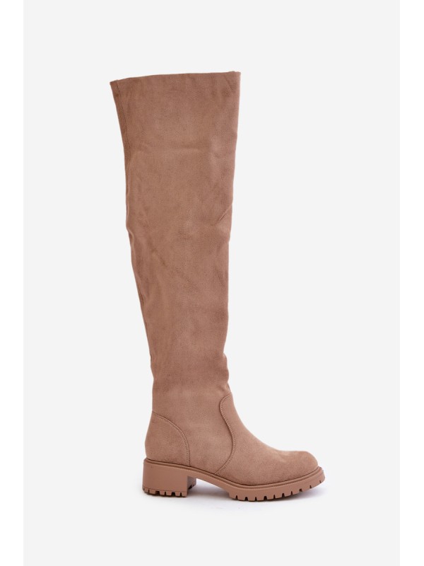 Knee High Boots Flat Heel Beige Filora