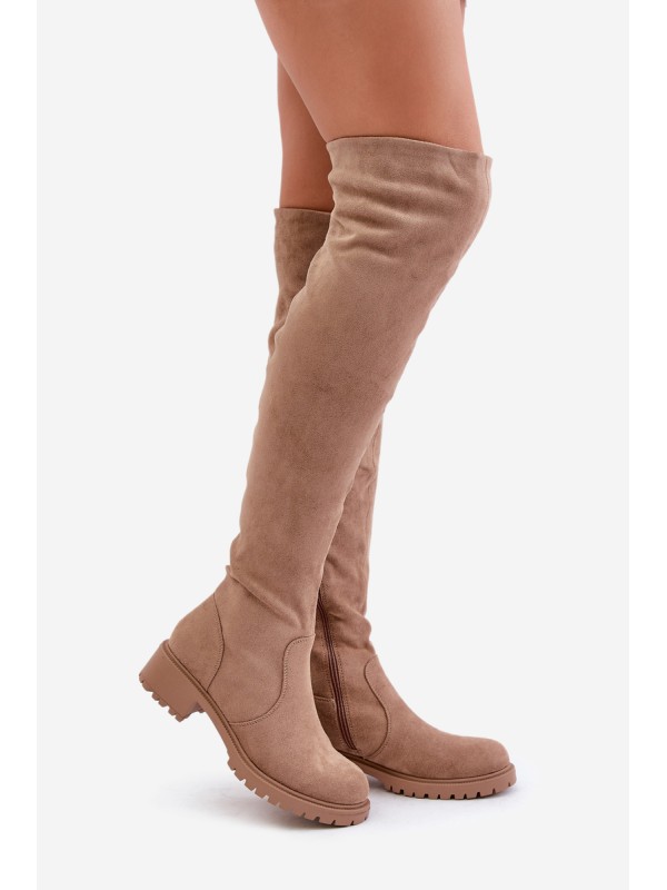 Knee High Boots Flat Heel Beige Filora